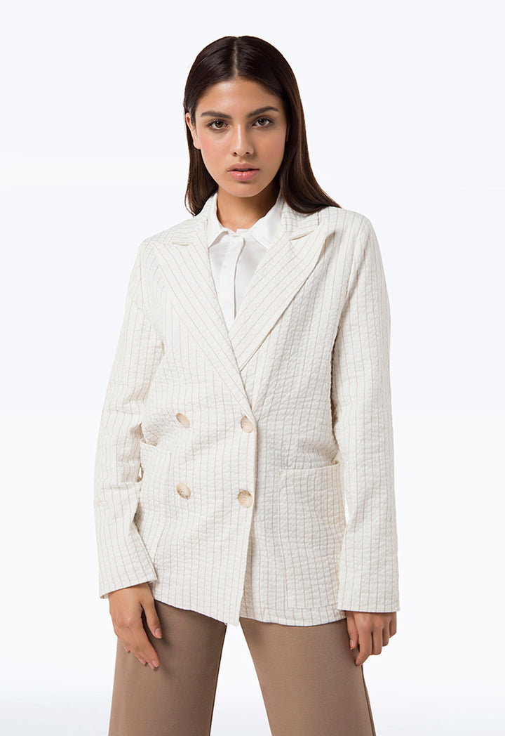 Stripe Double Breasted Textured Blazer