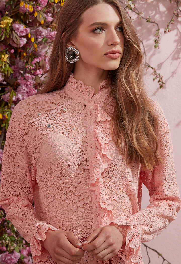 Lace Frill Placket Coat