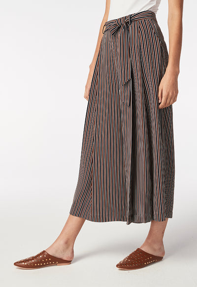 Navy-Brown Striped Culottes - Fresqa