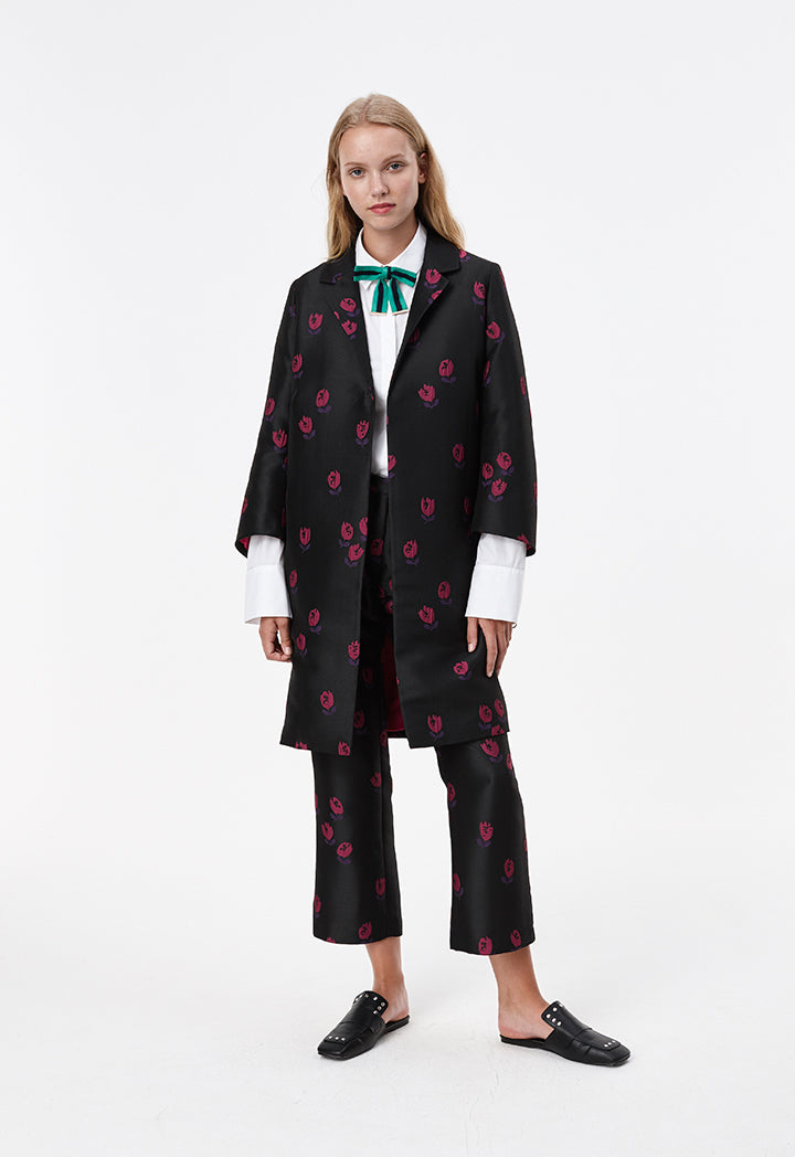 Floral Jacquard Trousers - Fresqa