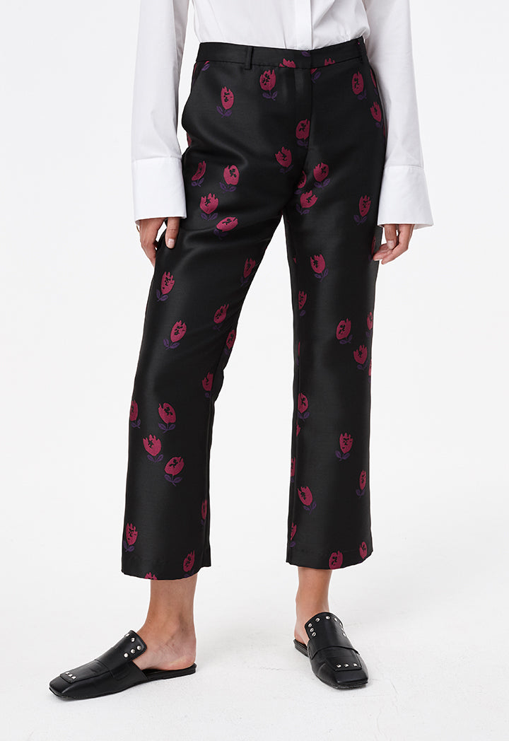 Floral Jacquard Trousers - Fresqa