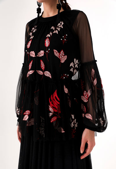 Floral Embroidered Chiffon Blouse