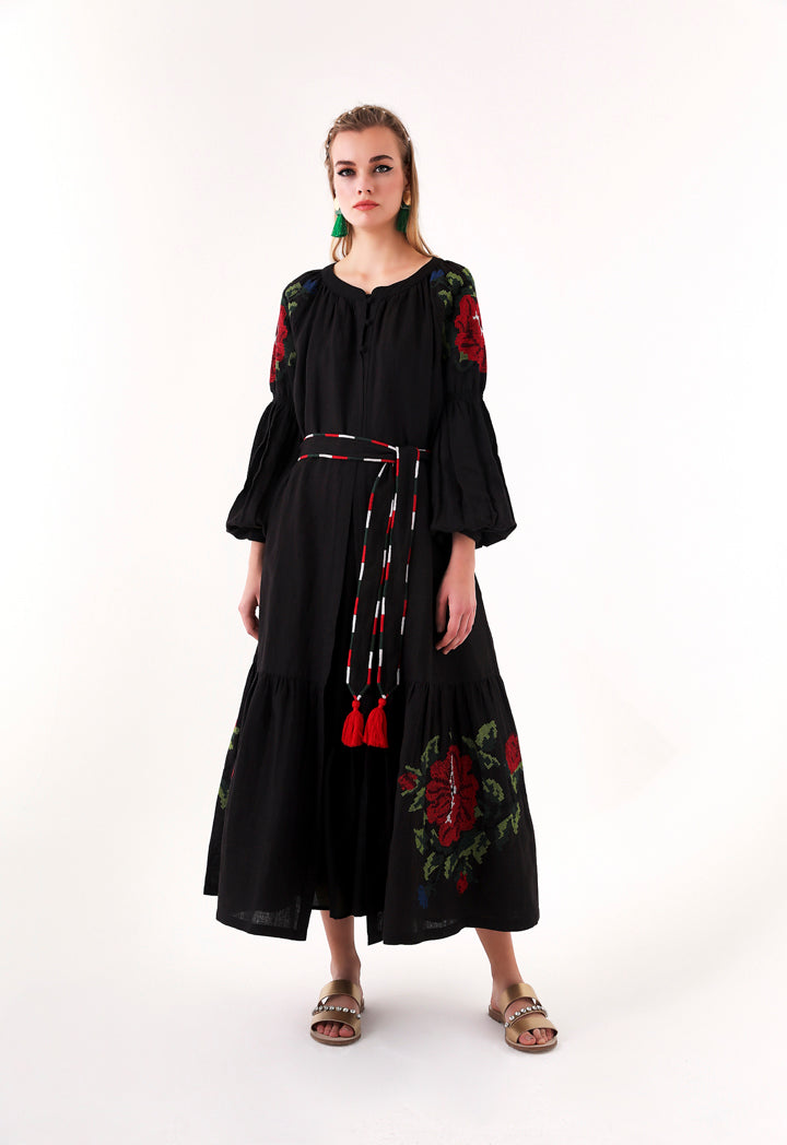 Embroidered Linen Maxi Dress