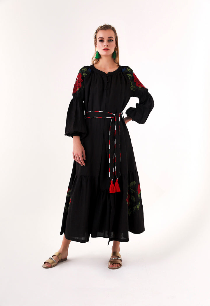 Embroidered Linen Maxi Dress
