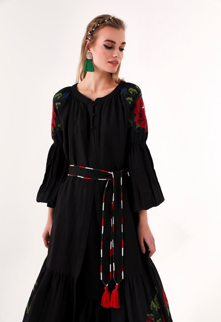 Embroidered Linen Maxi Dress