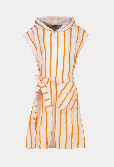 Belted Stripes Hoodie Sleeveless Dress