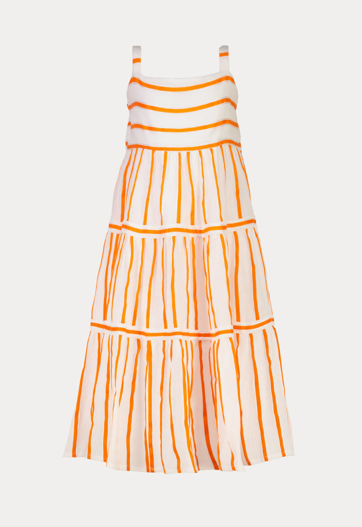 Dobby Striped Long Tier Sleeveless Dress