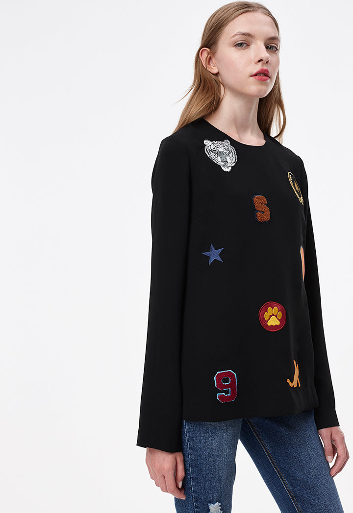 Embroidered Patch Blouse - Fresqa