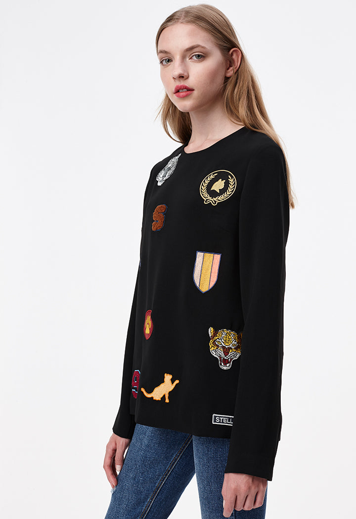 Embroidered Patch Blouse - Fresqa
