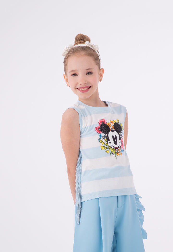 Mickey Mouse Striped Side Tassel Sleeveless T-Shirt