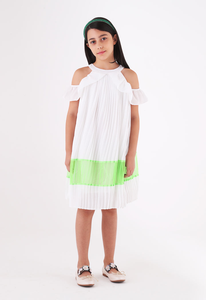 Organza Pleated Cold Shoulder Dress