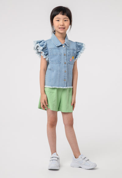 Girls Solid Belted Shorts