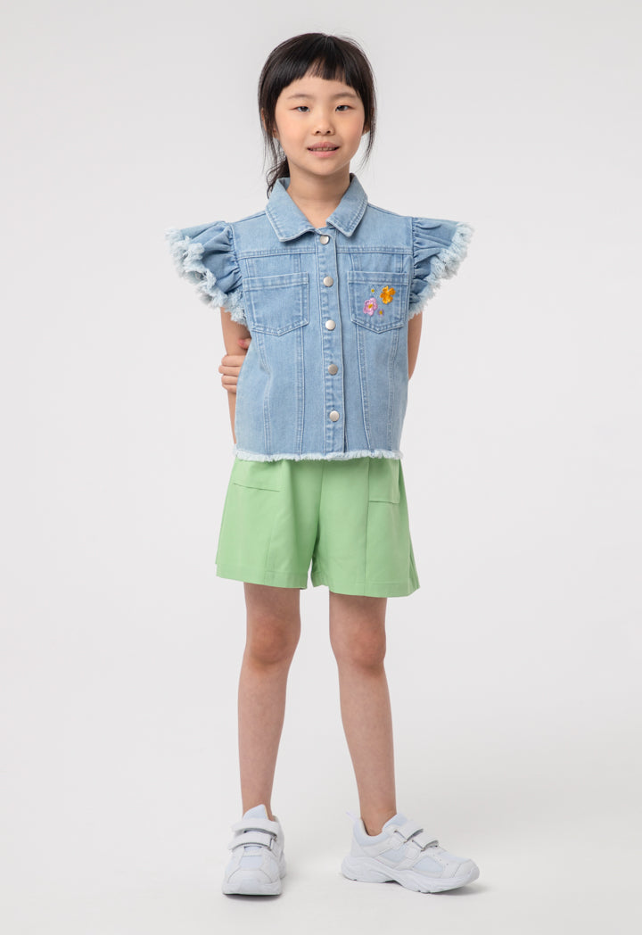 Girls Solid Belted Shorts