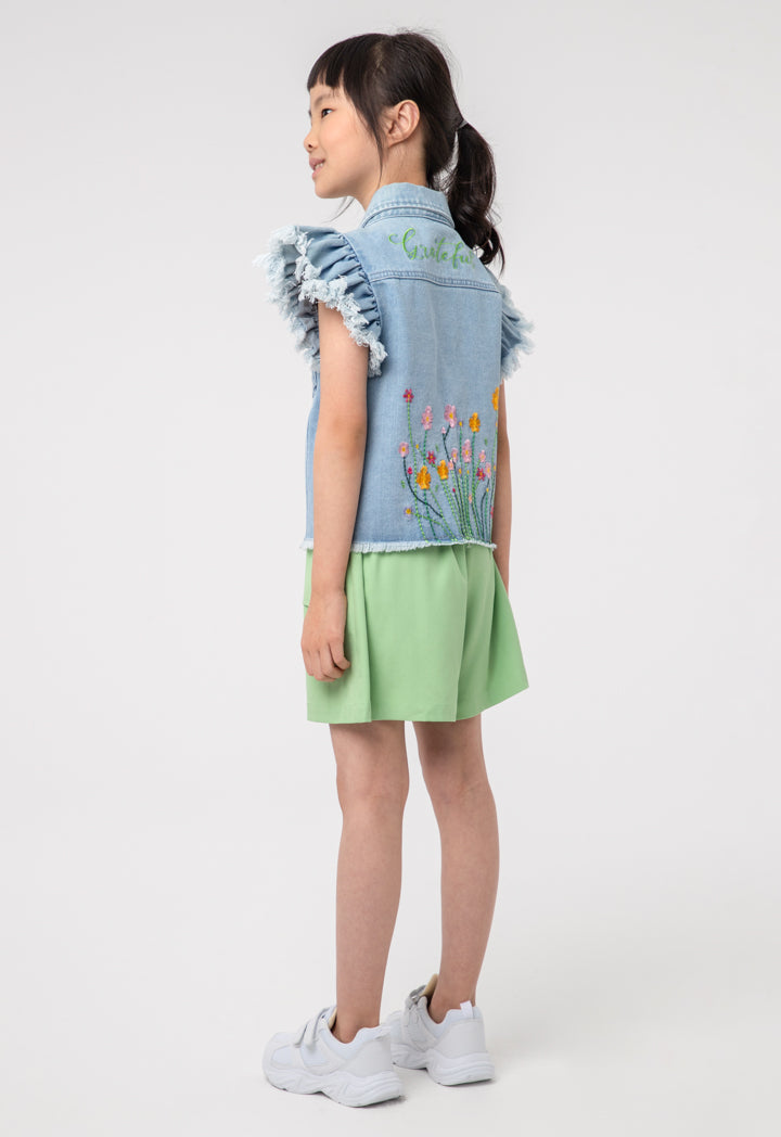 Girls Solid Belted Shorts