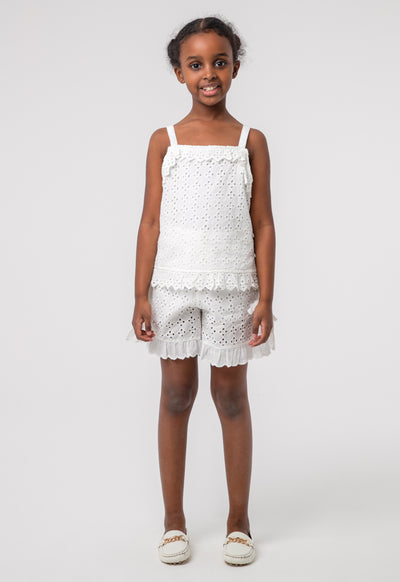 Schiffli Ruffle Diamond Pattern Shorts