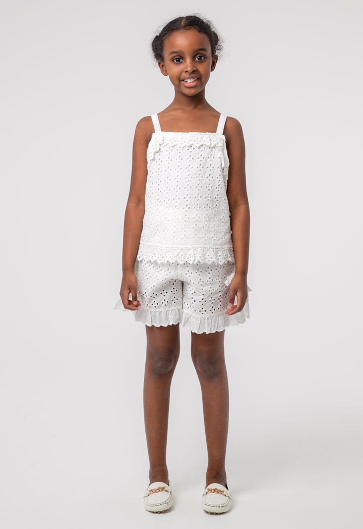 Schiffli Ruffle Diamond Pattern Shorts