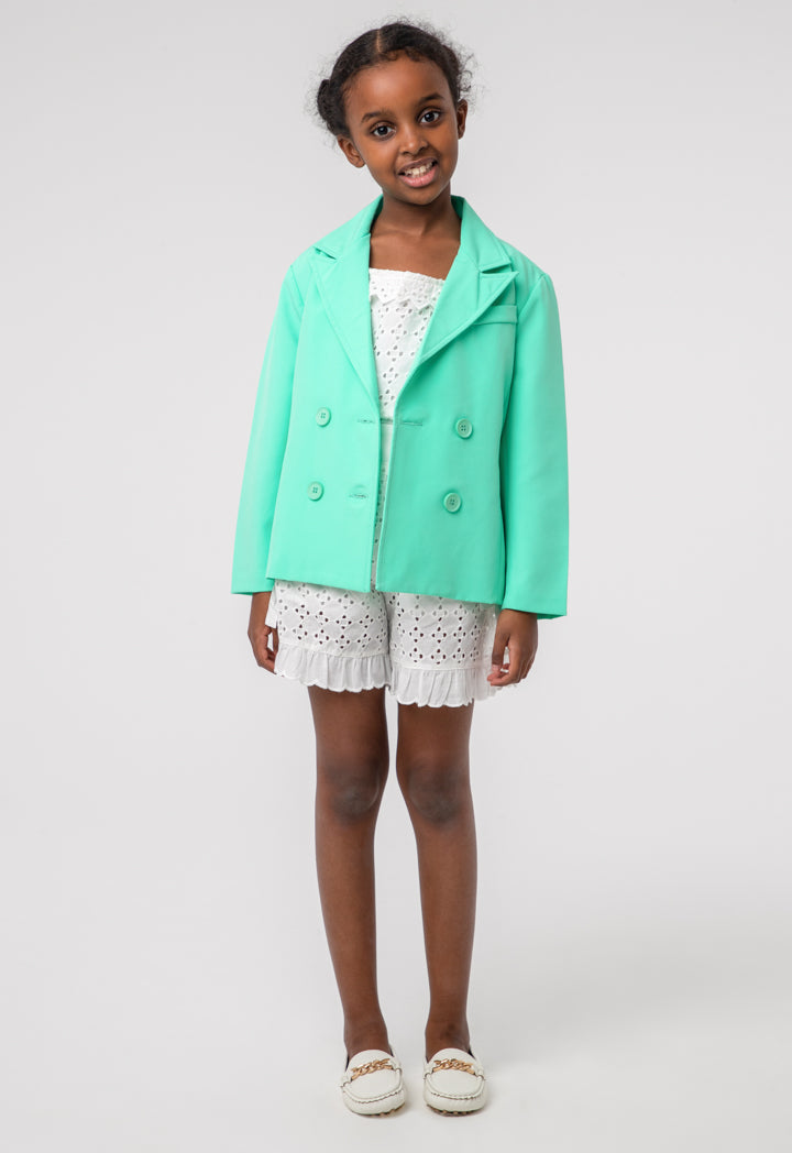 Girls Solid Double Breasted Blazer