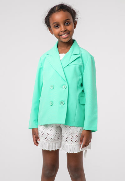 Girls Solid Double Breasted Blazer
