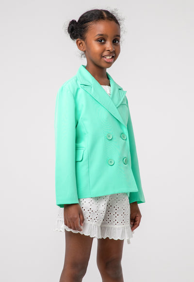 Girls Solid Double Breasted Blazer