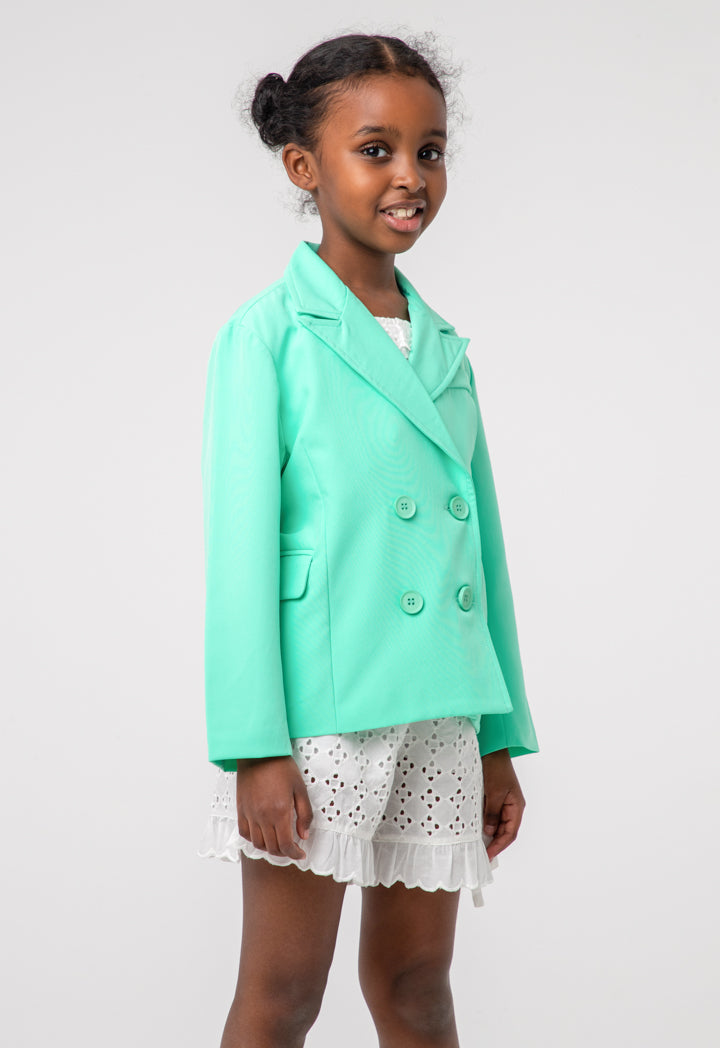 Girls Solid Double Breasted Blazer