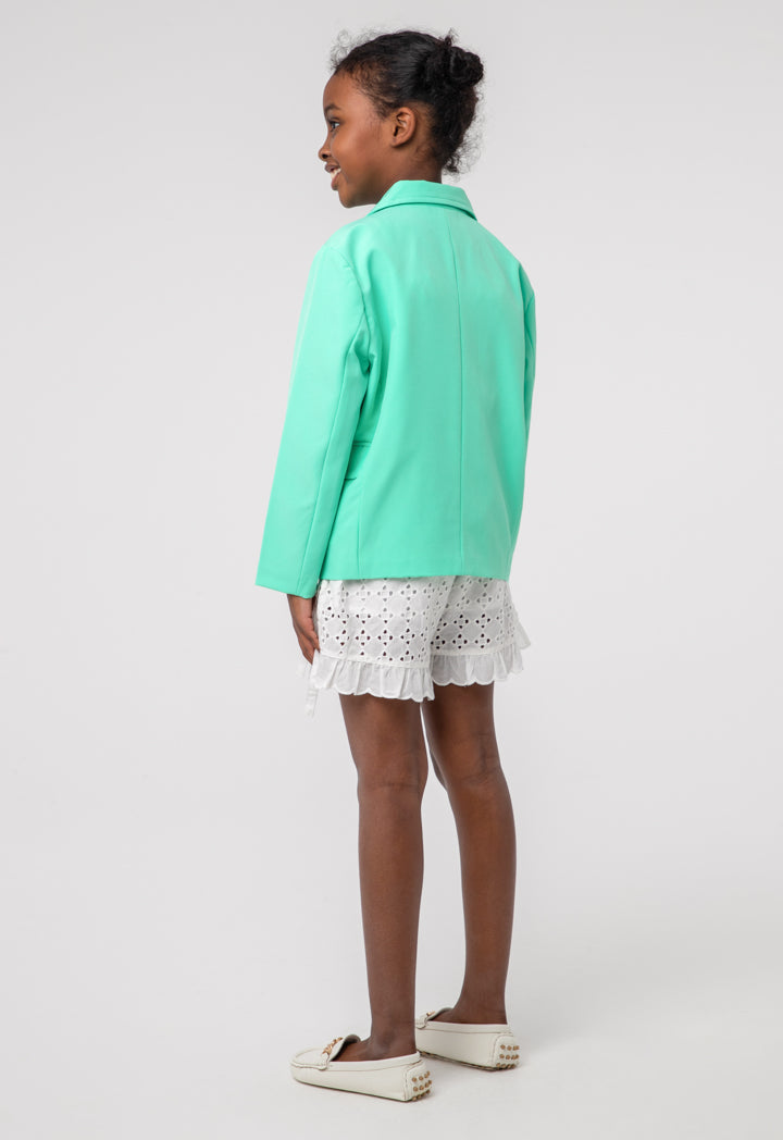 Girls Solid Double Breasted Blazer