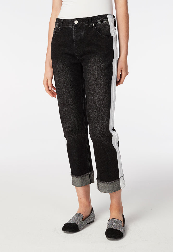 Contrast Side Denim Jeans - Fresqa