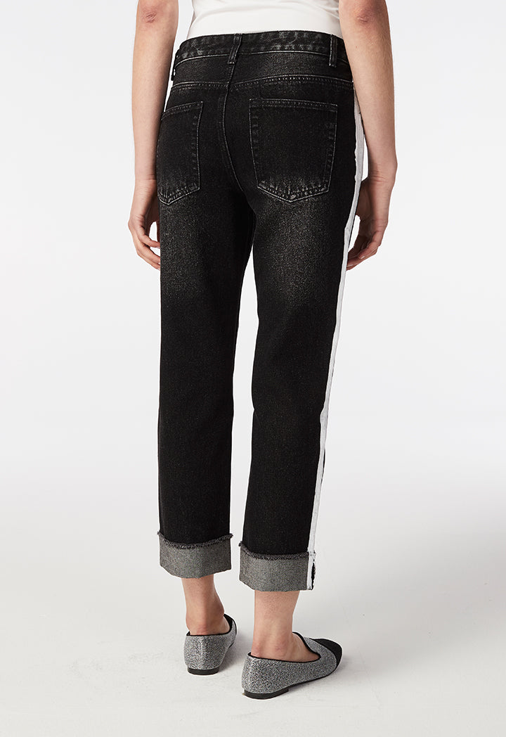 Contrast Side Denim Jeans - Fresqa
