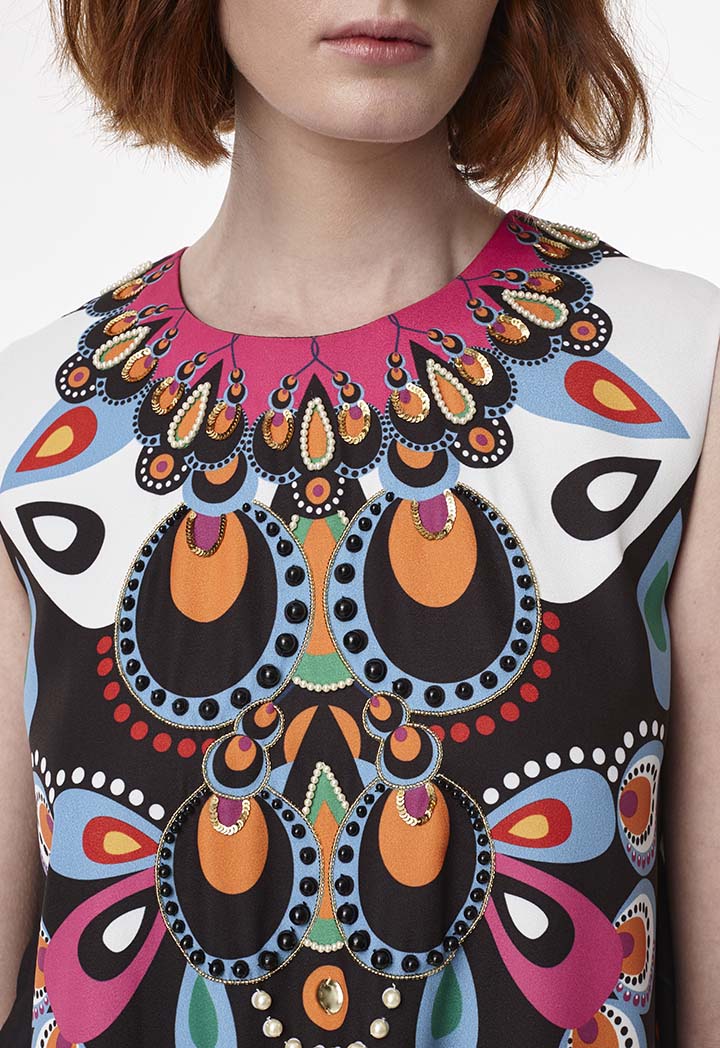 Printed Beaded Wrap Dress - Fresqa