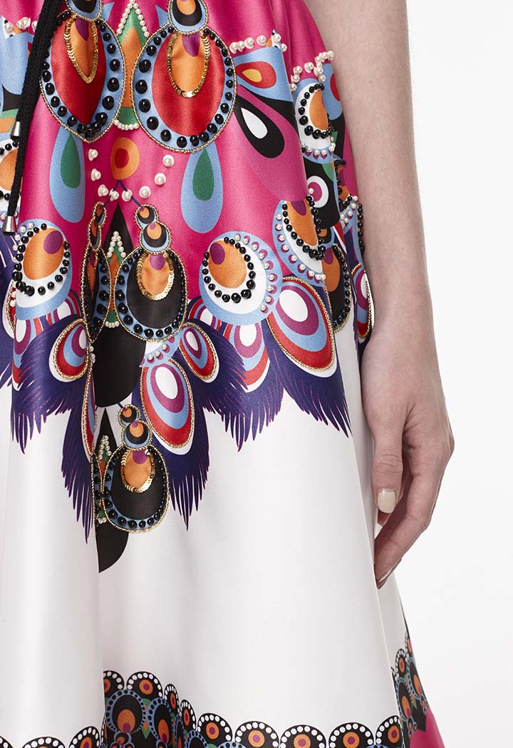 Multicolor Printed Beaded Skirt