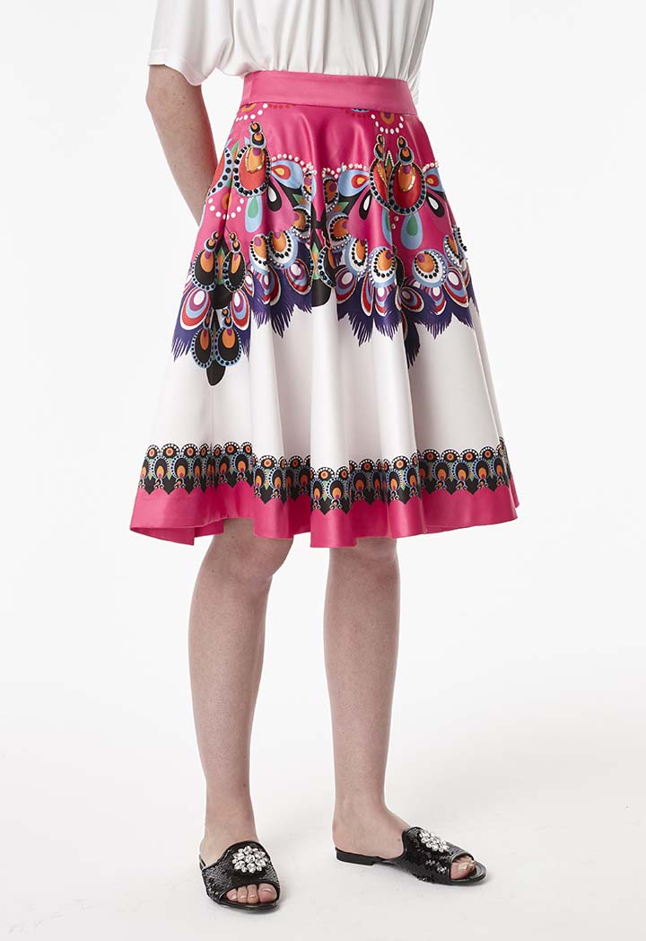 Multicolor Printed Beaded Skirt