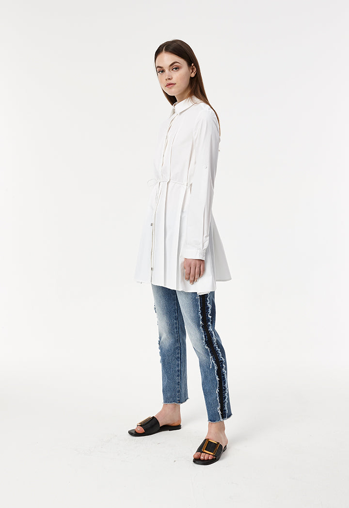 White Pleated Hem Shirt