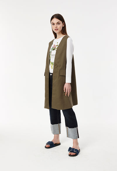 Long Basic Pocketed Gilet