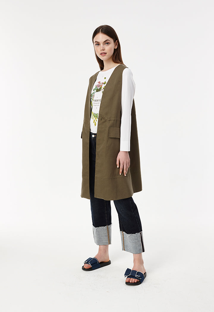 Long Basic Pocketed Gilet
