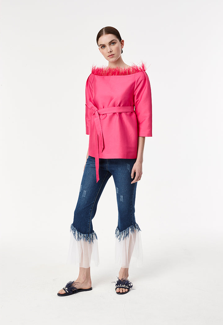 Feather Trim Blouse