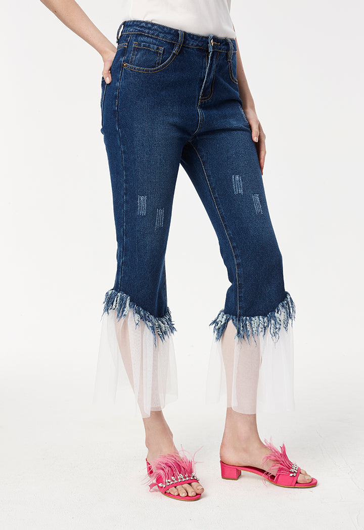 Net Hem Tassel Jeans