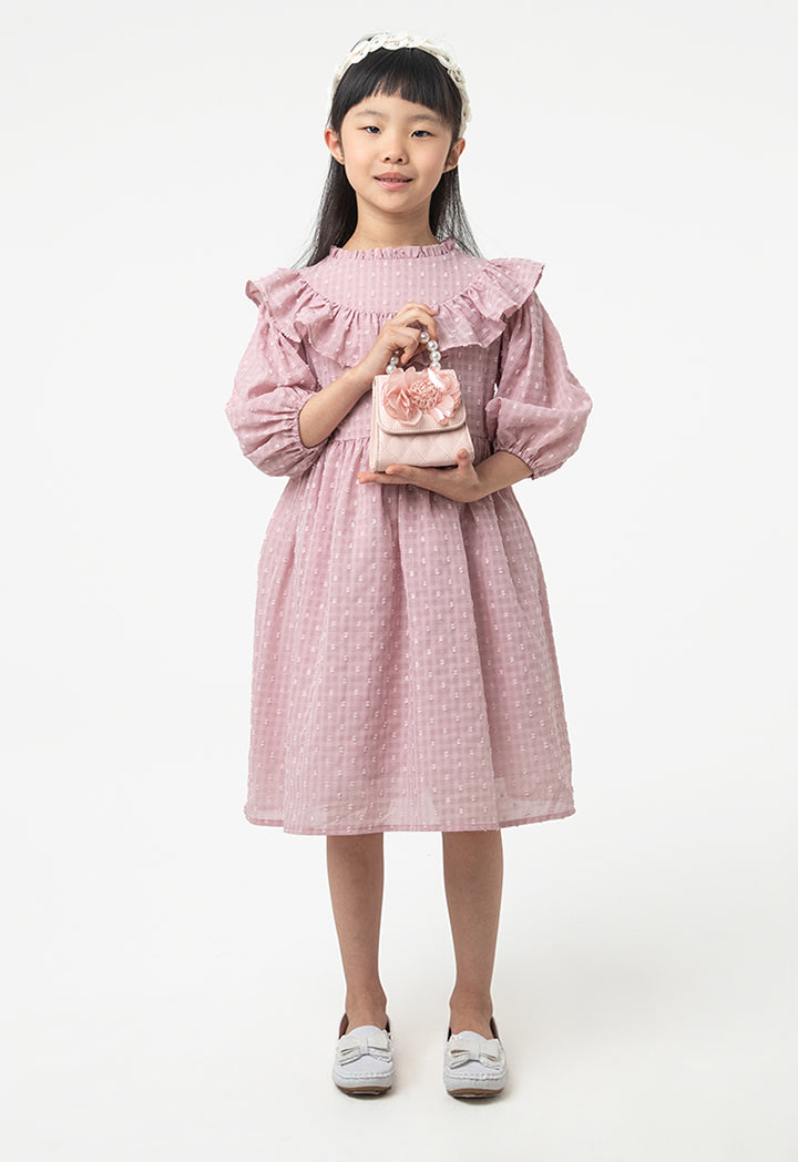 Frilled Textured A-Line Lined Midi Dress
