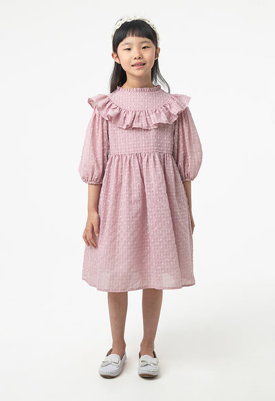 Frilled Textured A-Line Lined Midi Dress