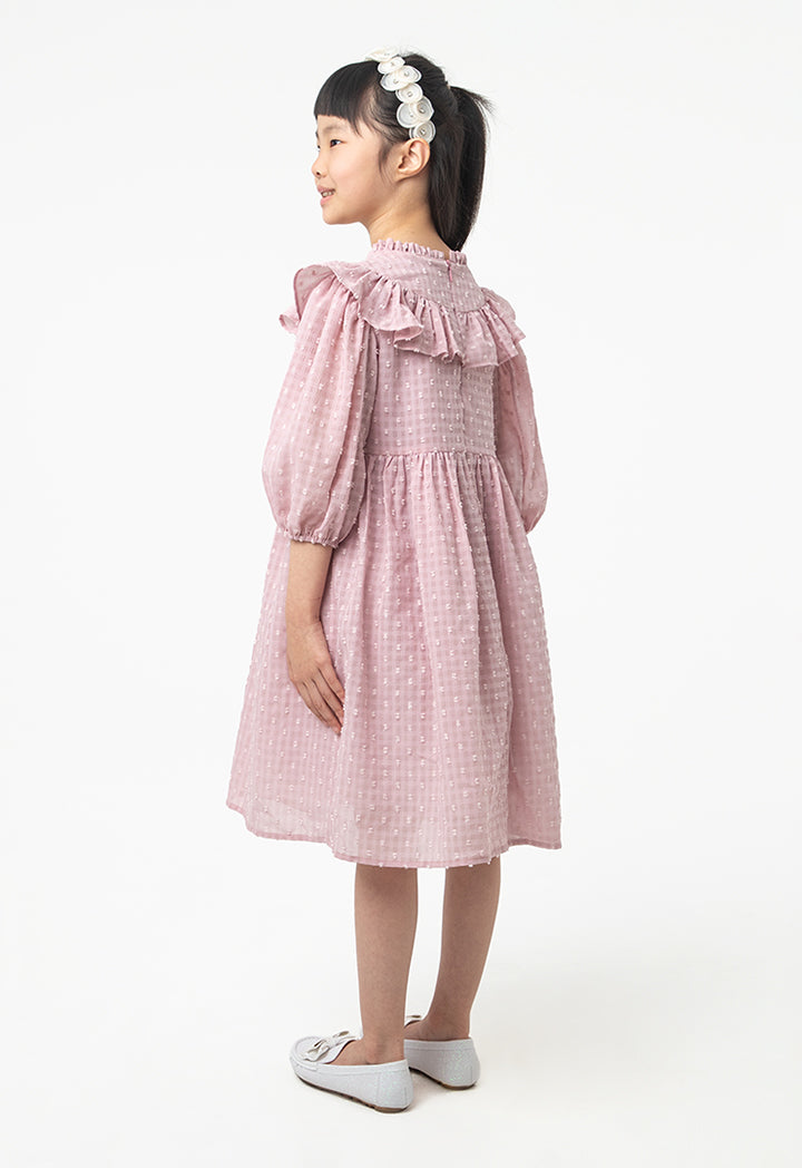 Frilled Textured A-Line Lined Midi Dress