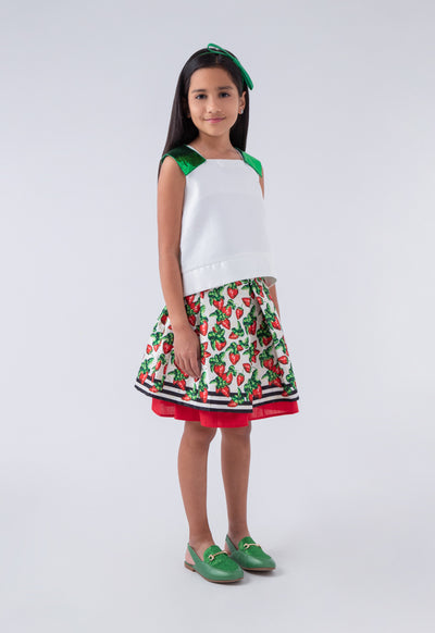 Squared Blouse And Printed Skirt Set