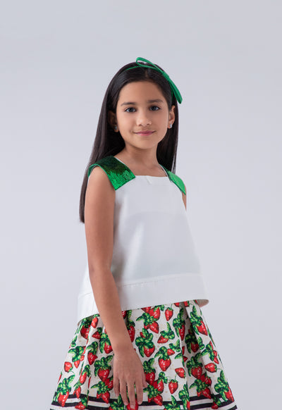 Squared Blouse And Printed Skirt Set