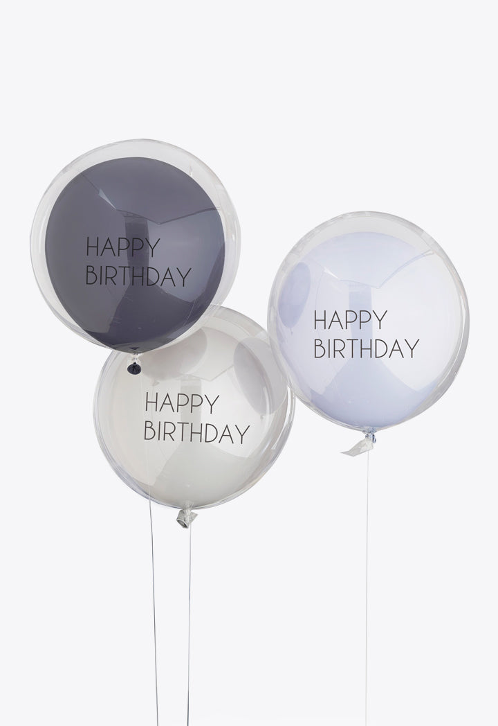 Blue & Grey Double Layered Happy Birthday Balloon Bundle