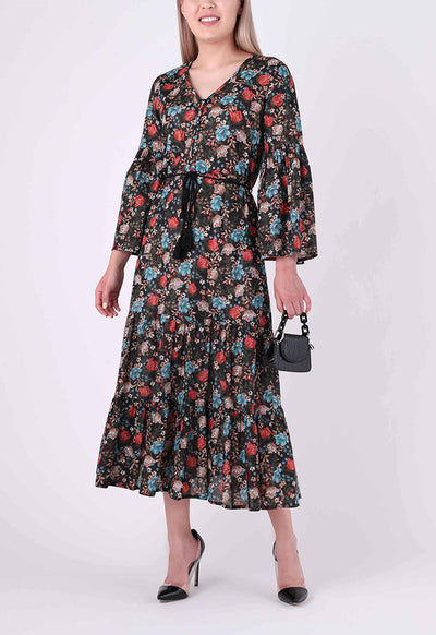 Loop Buttoned Floral Dress