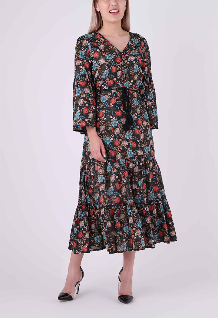 Loop Buttoned Floral Dress