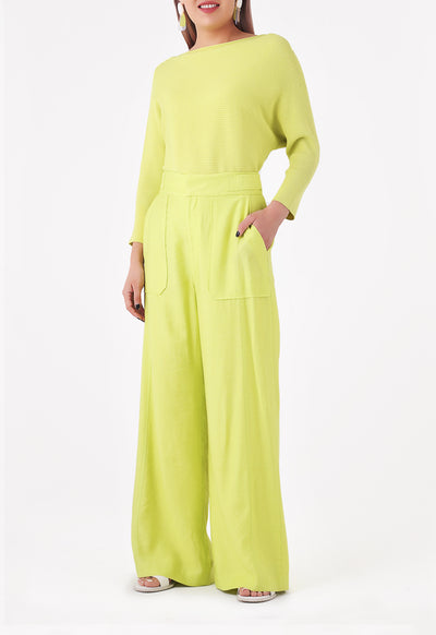 Side Tab Wide Leg Trouser