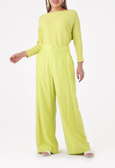 Side Tab Wide Leg Trouser