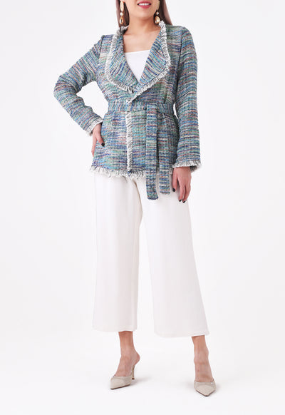 Multicolor Fringe Edge Tweed Jacket