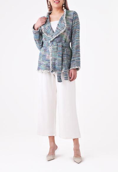 Multicolor Fringe Edge Tweed Jacket