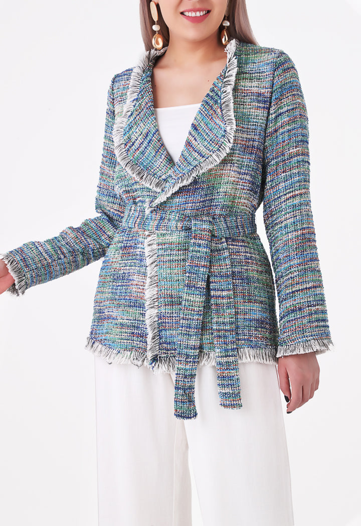 Multicolor Fringe Edge Tweed Jacket