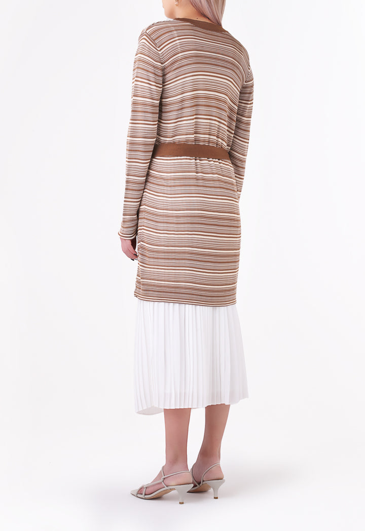 Knitted Striped Belted Outerwear