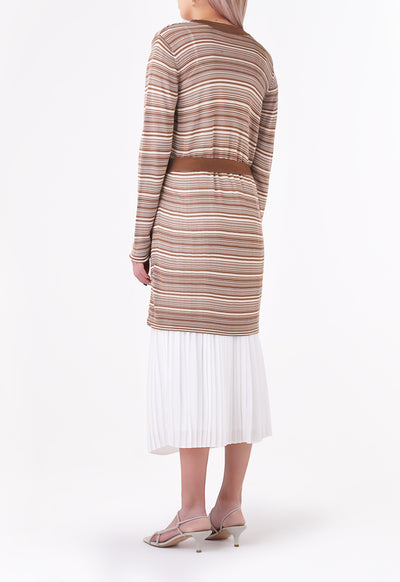 Knitted Striped Belted Outerwear